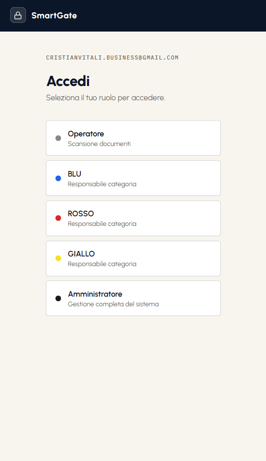 SmartGate — schermata scansione operatore